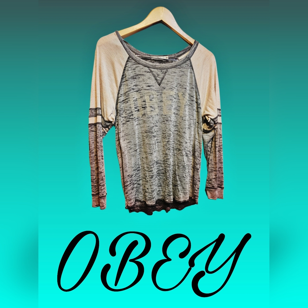 Obey Women's Two-Tone Raglan Long Sleeve Top - Cream & Gray